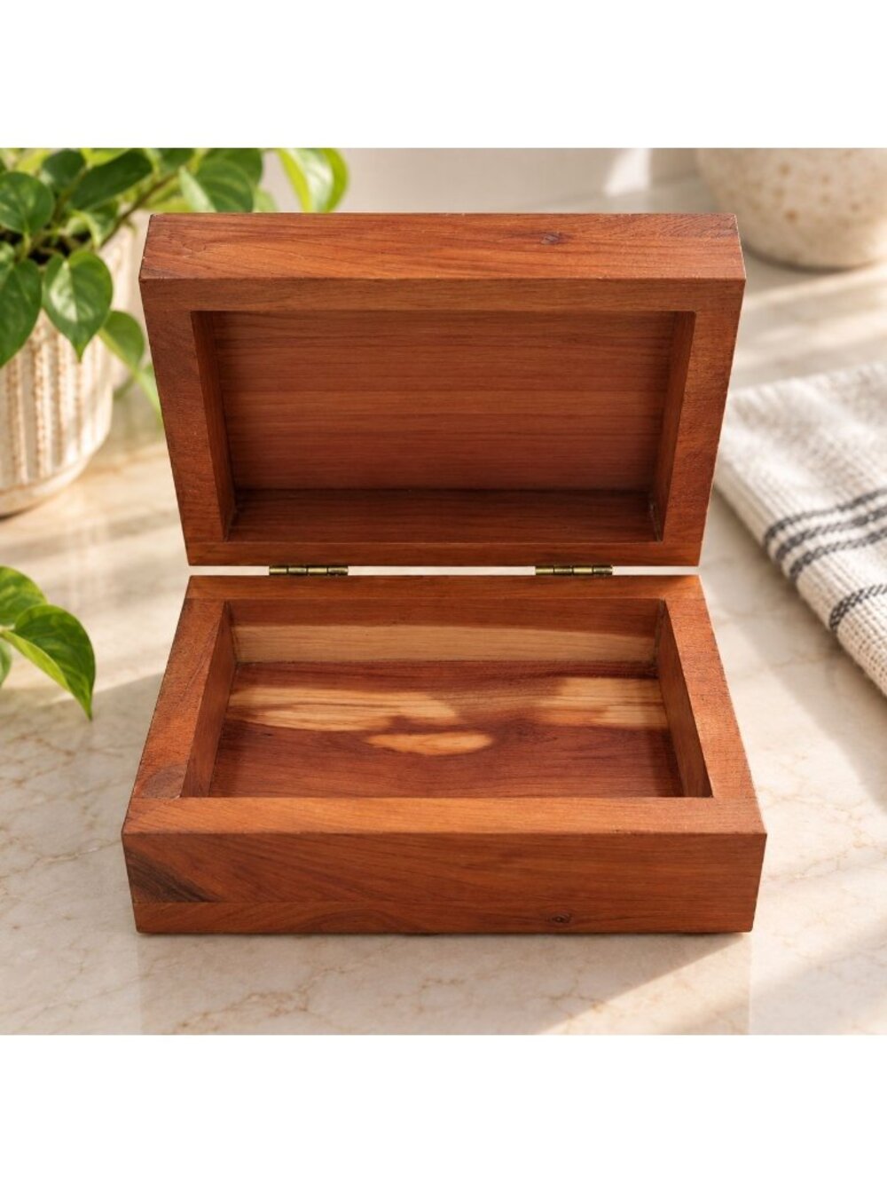 Small Rustic Wooden Storage Box 2x5x3" With Hinged Lid For Trinkets Or Keepsakes